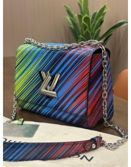 LOUIS VUITTON MM TWIST BAG IN RAINBOW STRIPED TROPICAL PRINT EPI LEATHER WITH SILVER HARDWARE