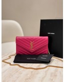 YSL YVES SAINT LAURENT GRAIN DE POUDRE MATELASSÉ CHEVRON MONOGRAM ENVELOPE WALLET ON CHAIN (WOC)