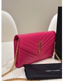 YSL YVES SAINT LAURENT GRAIN DE POUDRE MATELASSÉ CHEVRON MONOGRAM ENVELOPE WALLET ON CHAIN (WOC)