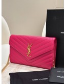 YSL YVES SAINT LAURENT GRAIN DE POUDRE MATELASSÉ CHEVRON MONOGRAM ENVELOPE WALLET ON CHAIN (WOC)