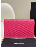 YSL YVES SAINT LAURENT GRAIN DE POUDRE MATELASSÉ CHEVRON MONOGRAM ENVELOPE WALLET ON CHAIN (WOC)