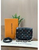 LOUIS VUITTON COUSSIN BB IN BLACK LAMBSKIN LEATHER WITH PUFFY EMBOSSED MONOGRAM & COLOURFUL RHINESTONES 