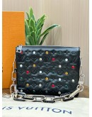 LOUIS VUITTON COUSSIN BB IN BLACK LAMBSKIN LEATHER WITH PUFFY EMBOSSED MONOGRAM & COLOURFUL RHINESTONES 