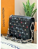 LOUIS VUITTON COUSSIN BB IN BLACK LAMBSKIN LEATHER WITH PUFFY EMBOSSED MONOGRAM & COLOURFUL RHINESTONES 