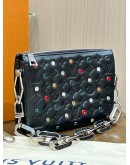 LOUIS VUITTON COUSSIN BB IN BLACK LAMBSKIN LEATHER WITH PUFFY EMBOSSED MONOGRAM & COLOURFUL RHINESTONES 