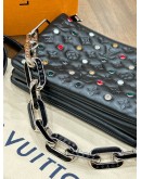 LOUIS VUITTON COUSSIN BB IN BLACK LAMBSKIN LEATHER WITH PUFFY EMBOSSED MONOGRAM & COLOURFUL RHINESTONES 