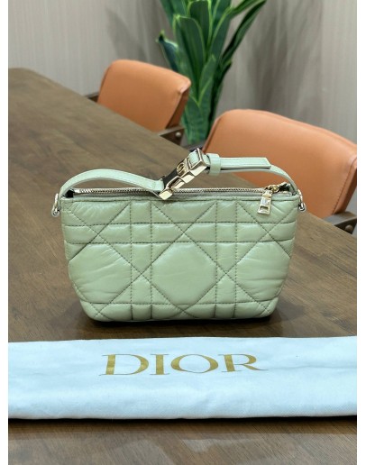 CHRISTIAN DIOR MACROCANNAGE DIOR TRAVEL NOMAD POUCH IN TEA GREEN & LIGHT GOLD HARDWARE 