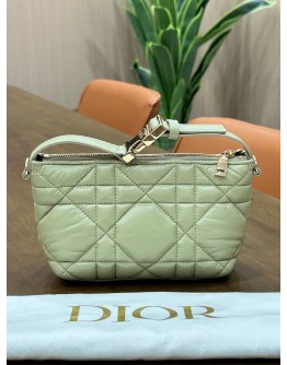 CHRISTIAN DIOR MACROCANNAGE DIOR TRAVEL NOMAD POUCH IN TEA GREEN & LIGHT GOLD HARDWARE 