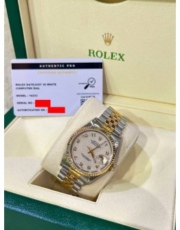 ROLEX DATEJUST 36 HALF 18K 750 YELLOW GOLD JUBILEE REF 16233 WHITE COMPUTER DIAL 4136MM AUTOMATIC WATCH 