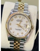 ROLEX DATEJUST 36 HALF 18K 750 YELLOW GOLD JUBILEE REF 16233 WHITE COMPUTER DIAL 4136MM AUTOMATIC WATCH 