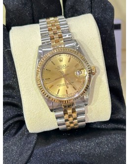 ROLEX DATEJUST 31 HALF 18K 750 YELLOW GOLD JUBILEE REF 68273 GOLD CHAMPAGNE DIAL 31MM AUTOMATIC WATCH 