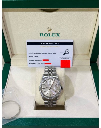 ROLEX DATEJUST 36 DIAMOND BEZEL JUBILEE REF 1601 SILVER TRITIUM DIAL 36MM AUTOMATION WATCH 
