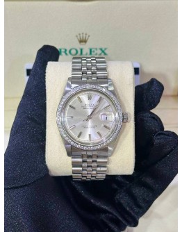 ROLEX DATEJUST 36 DIAMOND BEZEL JUBILEE REF 1601 SILVER TRITIUM DIAL 36MM AUTOMATION WATCH 