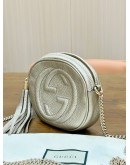 Gucci Soho Disco Chain Bag In Metallic Gold Pebbled Leather With Prominent GG Embossed Logo     
