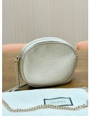 Gucci Soho Disco Chain Bag In Metallic Gold Pebbled Leather With Prominent GG Embossed Logo     