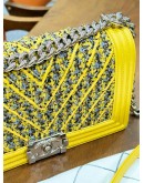 CHANEL MEDIUM LE-BOY BAG IN TWEED YELLOW LAMBSKIN LEATHER