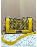 CHANEL MEDIUM LE-BOY BAG IN TWEED YELLOW LAMBSKIN LEATHER
