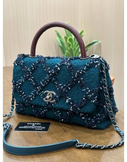 CHANEL COCO IN TWEED & MAROON LIZARD TOP HANDLE BAG