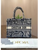 CHRISTIAN DIOR MEDIUM BOOK TOTE BAG IN BLUE & ECRU TOILE DE JOUY REVERSE EMBROIDERY 