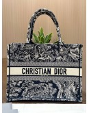 CHRISTIAN DIOR MEDIUM BOOK TOTE BAG IN BLUE & ECRU TOILE DE JOUY REVERSE EMBROIDERY 