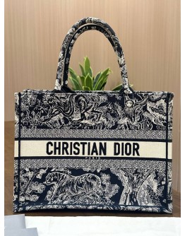 CHRISTIAN DIOR MEDIUM BOOK TOTE BAG IN BLUE & ECRU TOILE DE JOUY REVERSE EMBROIDERY 
