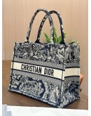 CHRISTIAN DIOR MEDIUM BOOK TOTE BAG IN BLUE & ECRU TOILE DE JOUY REVERSE EMBROIDERY 