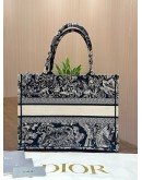 CHRISTIAN DIOR MEDIUM BOOK TOTE BAG IN BLUE & ECRU TOILE DE JOUY REVERSE EMBROIDERY 