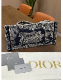 CHRISTIAN DIOR MEDIUM BOOK TOTE BAG IN BLUE & ECRU TOILE DE JOUY REVERSE EMBROIDERY 