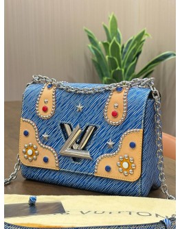 LOUIS VUITTON MM TWIST WITH STUDDED EPI DENIM LEATHER FEATURING COLOURFUL CABOCHON STONES