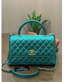 CHANEL COCO TOP HANDLE BAG IN METALLIC GREEN CAVIAR LEATHER WITH GOLD HARDWARE 