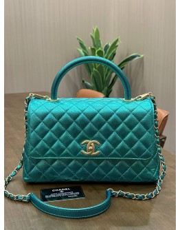 CHANEL COCO TOP HANDLE BAG IN METALLIC GREEN CAVIAR LEATHER WITH GOLD HARDWARE 