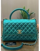 CHANEL COCO TOP HANDLE BAG IN METALLIC GREEN CAVIAR LEATHER WITH GOLD HARDWARE 