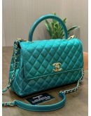 CHANEL COCO TOP HANDLE BAG IN METALLIC GREEN CAVIAR LEATHER WITH GOLD HARDWARE 