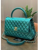 CHANEL COCO TOP HANDLE BAG IN METALLIC GREEN CAVIAR LEATHER WITH GOLD HARDWARE 