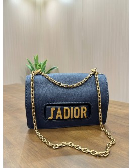 CHRISTIAN DIOR J’ADIOR CHAIN SHOULDER CROSSBODY BAG IN BLUE PEBBLED CALF LEATHER & GOLD HARDWARE 