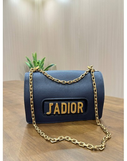 CHRISTIAN DIOR J’ADIOR CHAIN SHOULDER CROSSBODY BAG IN BLUE PEBBLED CALF LEATHER & GOLD HARDWARE 