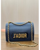 CHRISTIAN DIOR J’ADIOR CHAIN SHOULDER CROSSBODY BAG IN BLUE PEBBLED CALF LEATHER & GOLD HARDWARE 