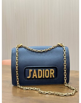 CHRISTIAN DIOR J’ADIOR CHAIN SHOULDER CROSSBODY BAG IN BLUE PEBBLED CALF LEATHER & GOLD HARDWARE 
