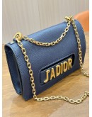 CHRISTIAN DIOR J’ADIOR CHAIN SHOULDER CROSSBODY BAG IN BLUE PEBBLED CALF LEATHER & GOLD HARDWARE 