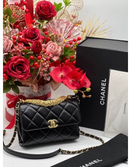 CHANEL DIAMANTE LAMBSKIN LEATHER FLAP BAG MICROCHIP 