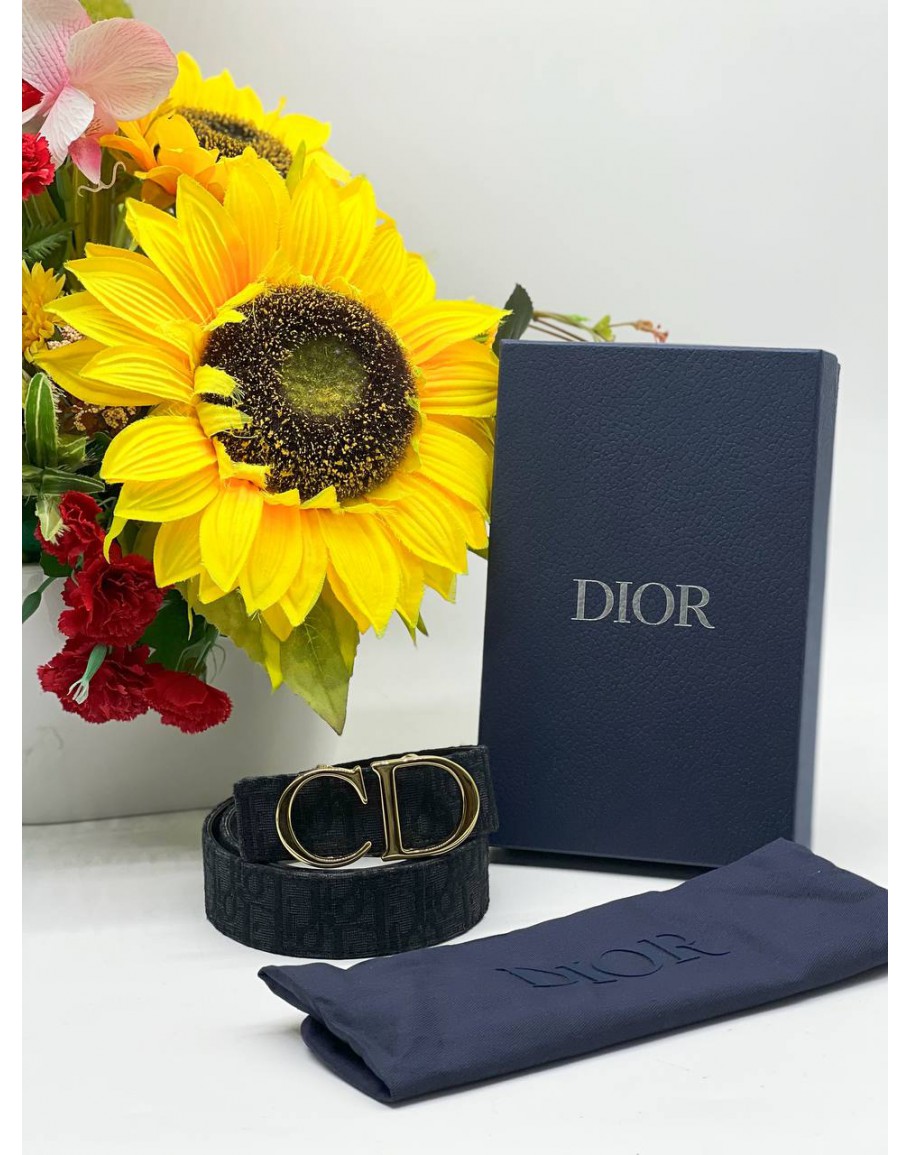 Reversible Belt Strap Black 'CHRISTIAN DIOR' Nylon Jacquard and