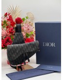 CHRISTIAN DIOR BLACK OBLIQUE JACQUARD SADDLE BAG -FULL SET-