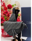 CHRISTIAN DIOR BLACK OBLIQUE JACQUARD SADDLE BAG -FULL SET-