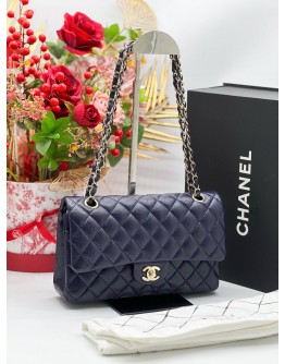 CHANEL MICROCHIP CLASSIC MEDIUM DOUBLE FLAP CAVIAR LEATHER BAG 