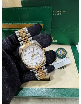 ROLEX OYSTER PERPETUAL DATEJUST ARCTIC SNOWFLAKE WHITE DIAMOND GOLD 18K HALF GOLD 36MM AUTOMATIC WATCH