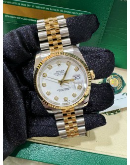 ROLEX OYSTER PERPETUAL DATEJUST ARCTIC SNOWFLAKE WHITE DIAMOND GOLD 18K HALF GOLD 36MM AUTOMATIC WATCH