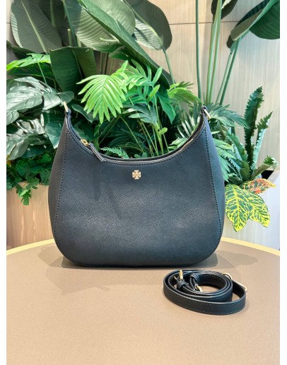 TORY BURCH EMERSON SHOULDER AND CROSSBODY BAG IN BLACK LEATHER