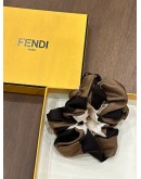 FENDI SILK SCRUNCHIES IN BROWN & WHITE CLASSIC PEQUIN STRIPED PATTERN