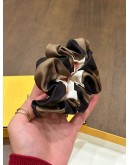 FENDI SILK SCRUNCHIES IN BROWN & WHITE CLASSIC PEQUIN STRIPED PATTERN
