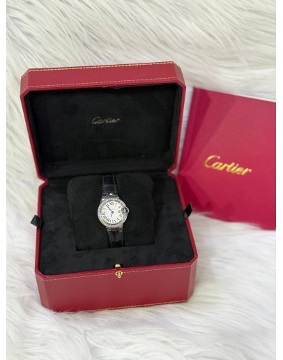 2017 CARTIER BALLON BLEU DIAMONDS REF 3009 WHITE ROMAN NUMERAL DIALS 28MM QUARTZ WATCH